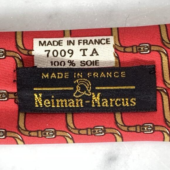 HERMES Tie Silk 55" x 3-1/8" Brown Belt on Red Necktie Neiman Marcus 7009 EUC - Picture 6 of 7